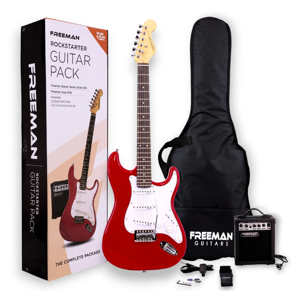 Pack Guitarra Eléctrica Freeman Rojo + Amplificador 10W + Accesorios de REGALO + Envío GRATIS en RM