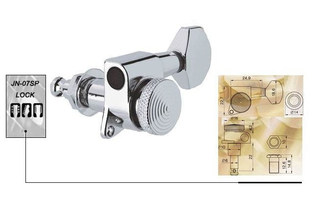 Clavijeros Guitarra Eléctrica 6 en línea bloqueo JN-07 CR