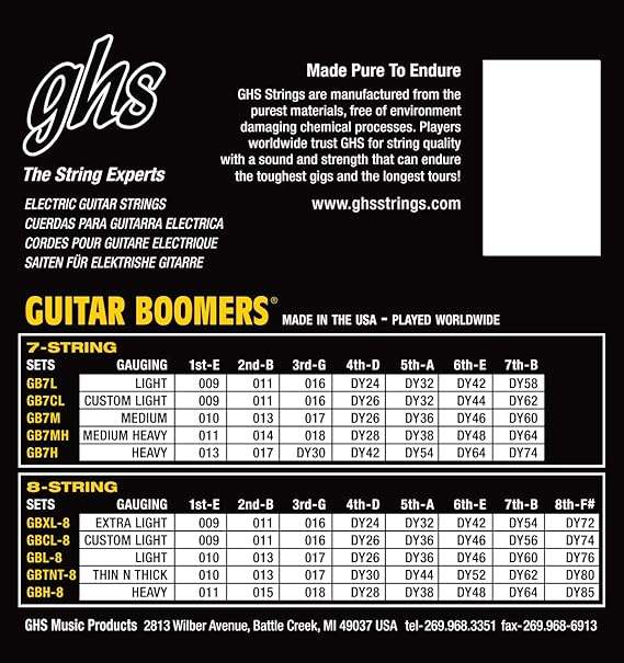 Cuerdas Guitarra Electrica GHS 7 Cuerdas 09-58 Boomers