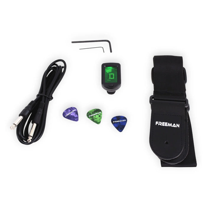 Pack Guitarra Eléctrica Freeman Negra + Amplificador 10W + Accesorios de REGALO + Envío GRATIS en RM