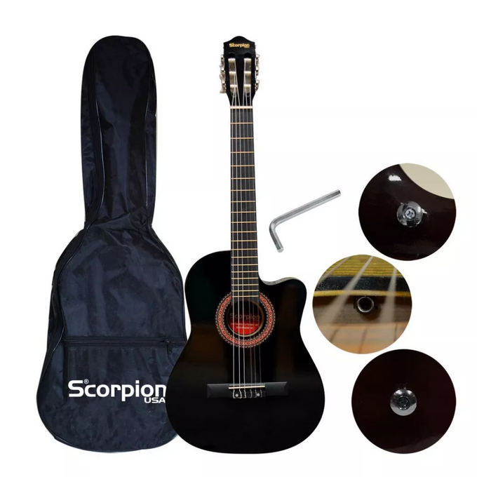 Guitarra Clasica Scorpion Cutaway 39 Negra con funda