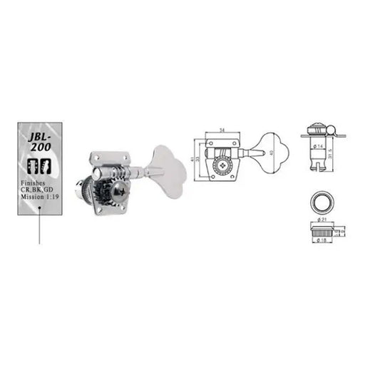 Clavijeros Para Bajo 4 en Línea Cromado Jin Ho JBL200CR - vista 2