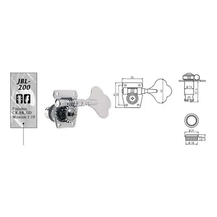 Clavijeros Para Bajo 4 en Línea Cromado Jin Ho JBL200CR - vista 2